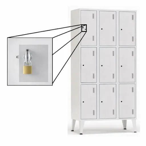 Taquillas Metálicas Triples en Color Gris Con 9 Puertas – 1900x900x500 mm Con Cerradura Metálica Para Candado