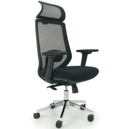 Silla Ejecutiva Riga Negra Ergonómica Con Respaldo Alto y Reposacabezas