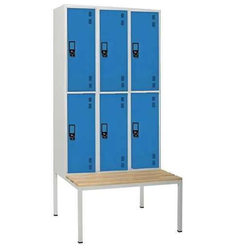 Taquilla Metálica Triple Con Banco – 6 Puertas 2170x900x800mm Gris (Vestuario)
