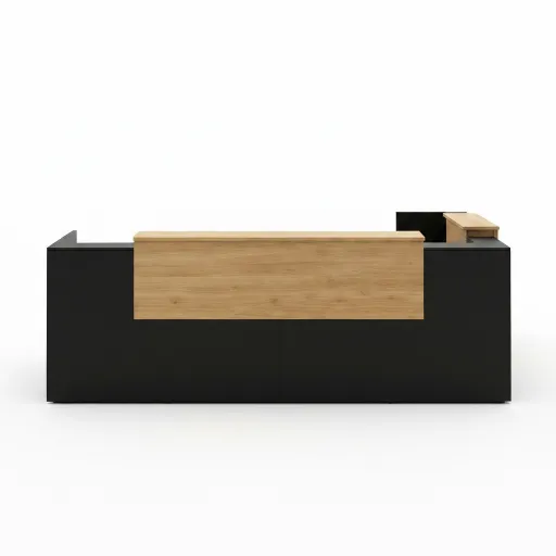 Mostrador de Recepción 8L DIR 2400x1600mm: Diseño en L Negro y Roble