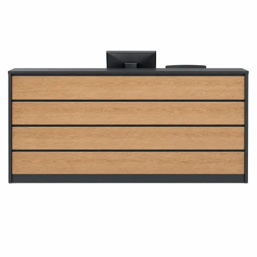 Mostrador de Recepción Fercia 1800 Roble y Negro: Prestigio y Amplitud