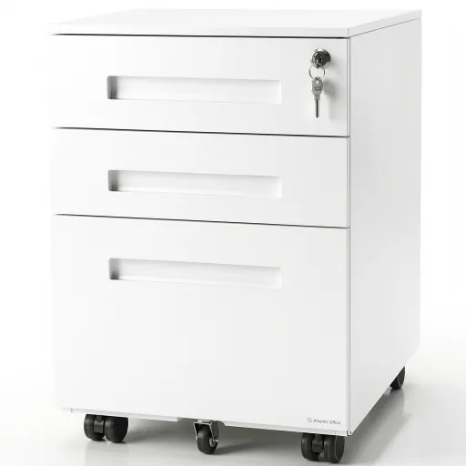 Cajonera Antalya Blanca de 3 Cajones Con Llave y Ruedas