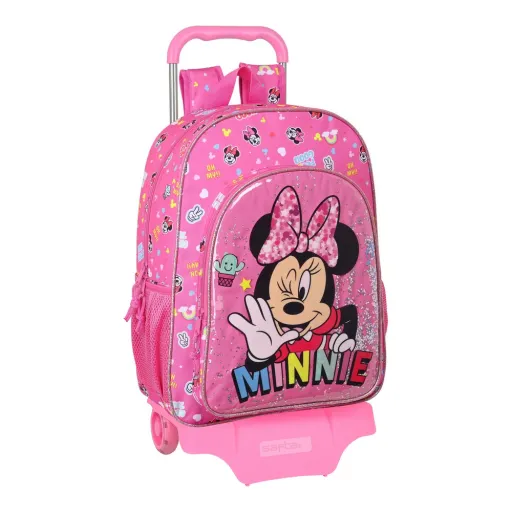 Mochila Escolar Con Ruedas Minnie Mouse Lucky Rosa 33 x 42 x 14 cm