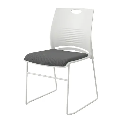 Silla Visitante Nilo Treno PP Blanca Con Asiento Tapizado Gris
