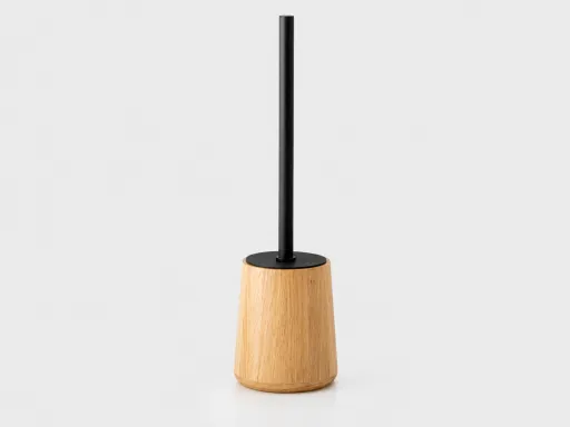 Escobillero Con Base de Madera de Roble y Mango Negro – Andrea House