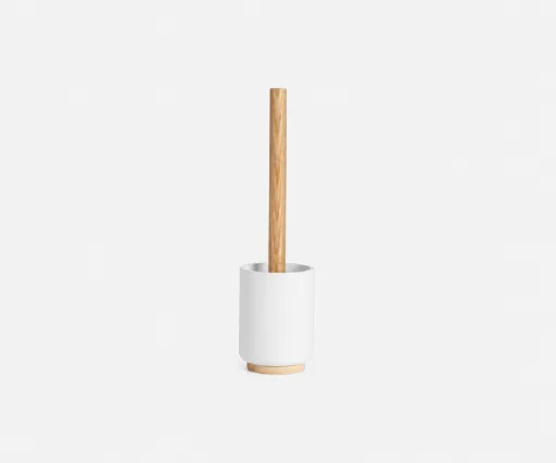 Escobillero Andrea House Blanco y Madera Natural Ø9,5x39,5 cm