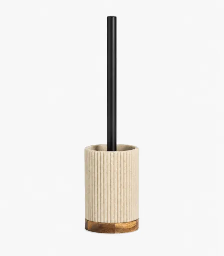 Escobillero Andrea House Beige de Polirresina y Acacia Ø9,5x39,5 cm