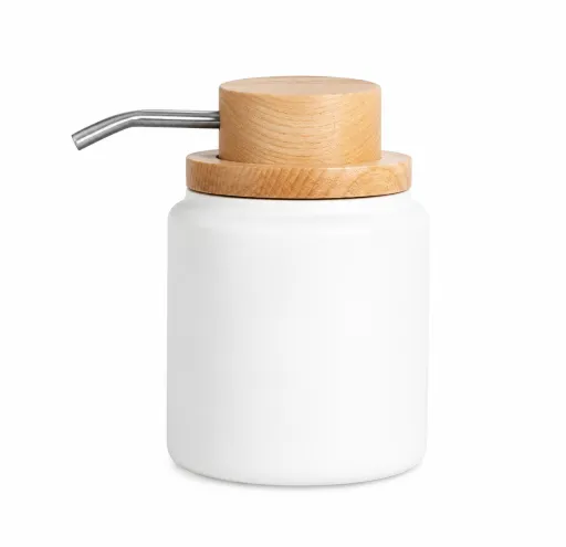 Dosificador de Poliresina Blanco y Madera de Fresno Ø9x13 cm - Andrea House