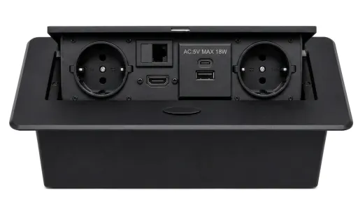 Caja de Enchufes Empotrable Para Escritorio Con USB-C USB y RJ45