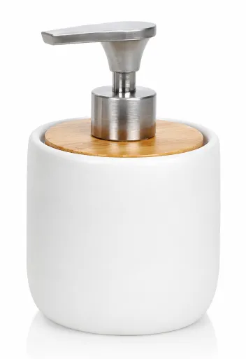 Dosificador Andrea House Cerámica Blanca Mate y Madera 300 ml