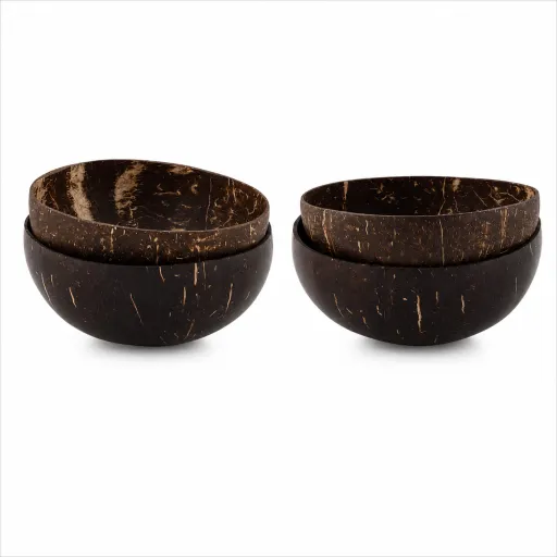 Set de 4 Cuencos de Coco Natural Ø13x6 cm – Diseño Sostenible Exclusivo