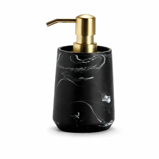 Dosificador de Jabón Efecto Mármol Negro y Dorado Ø8x16 cm – Diseño Elegante y Resistente