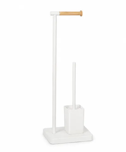 Soporte WC 2 en 1 Andrea House Blanco Mate y Bambú 23x18x69,5 cm – Diseño Natural y Funcional