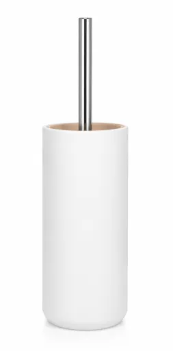Escobillero de Cerámica Blanca Mate y Acacia – Andrea House