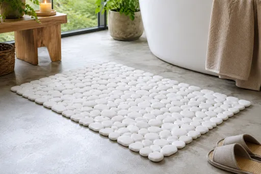 Alfombrilla de Baño Blanca Efecto Piedra 36x75 cm