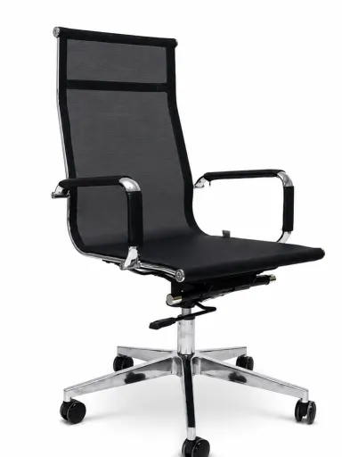 Silla Ejecutiva PAMPLONA Negra en Malha Con Base Cromada Riva Office