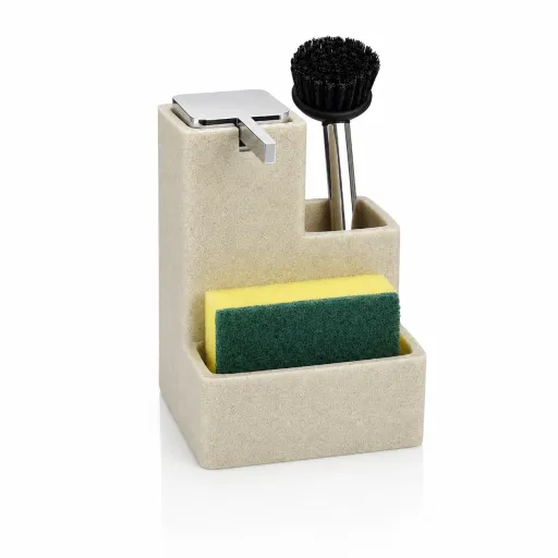 Dispensador 3 en 1 Andrea House Efecto Arena Con Portaestropajos 20 cm
