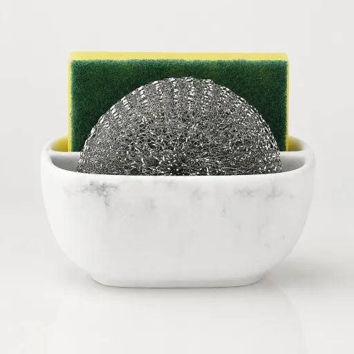 Soporte Para Esponja y Estropajo Efecto Mármol 12,5 x 9,5 x 6 cm