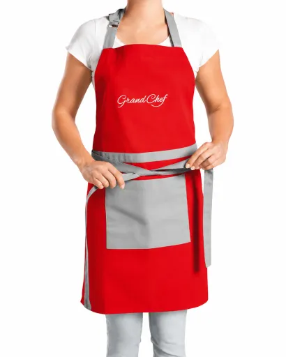 Delantal Grandchef Rojo – Algodón Ajustable Con Bolsillo Frontal