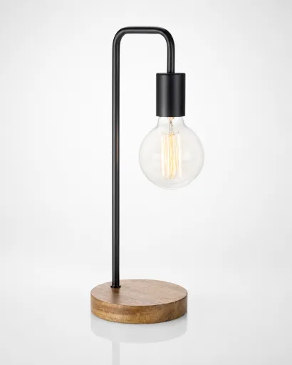Lámpara de Mesa Curva de Madera y Metal Ø15 x 41 cm