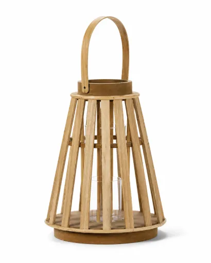 Portavelas de MDF Con Interior de Vidrio Natural 26,5 x 32 cm