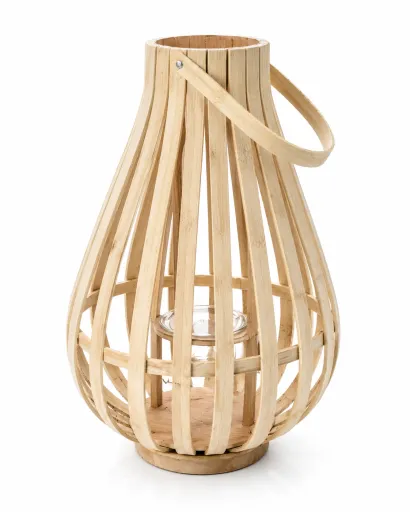 Portavelas Farol de Bambú 25 x 31 cm