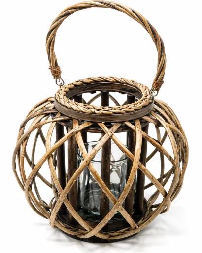 Linterna Decorativa de Madera Con Cristal Interior 30 cm – Estilo Natural y Elegante