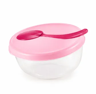 Plato Hondo de Viaje Con Cuchara Papu Papi Tescoma Rosa – Infantil y Práctico