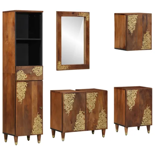 Juego de Muebles de Baño Con Cajón Con Puerta   Marrón Miel (5 pcs)