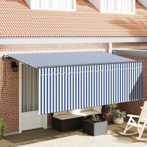 Toldo Con Persiana Rayado Crema 350 x 200 x 120 cm Tela y Metal