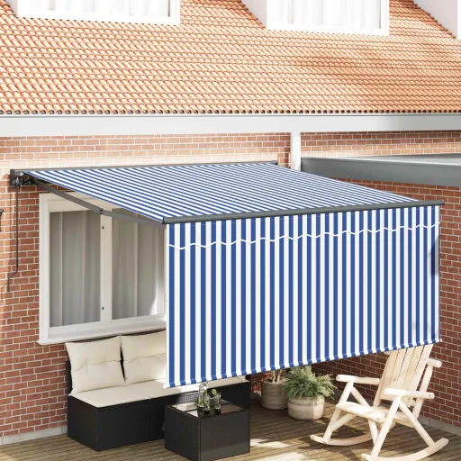 Toldo Retráctil Manual Azul y 300 x 250 cm Poliéster y Aluminio
