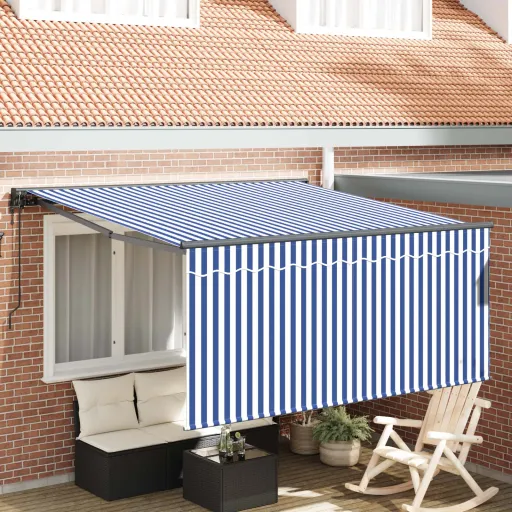 Toldo Retráctil Azul y 300 x 250 cm Poliéster y Aluminio