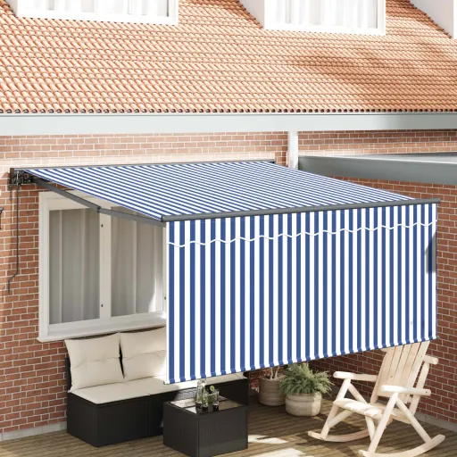 Toldo Retráctil Azul y 350 x 250 cm Poliéster y Aluminio