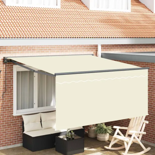 Toldo Retráctil Manual Crema 350 x 250 cm Poliéster y Aluminio