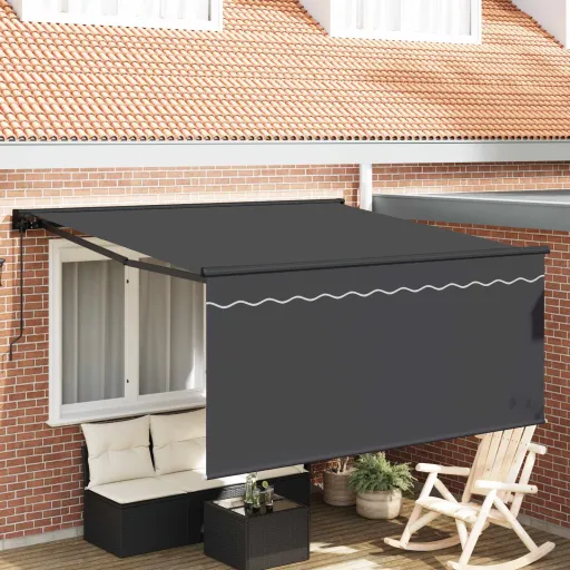 Toldo Retráctil Antracita 350 x 300 cm Poliéster y Aluminio
