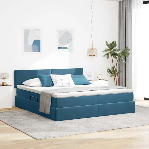 Cama Con Tira de Luces LED Azul Oscuro 180 x 200 cm Terciopelo