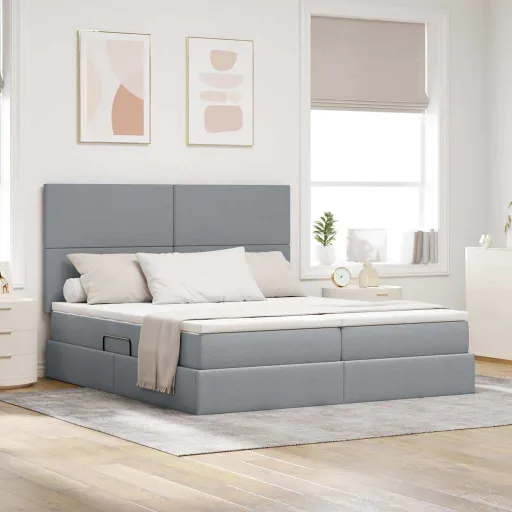 Cama Con Tira de Luces LED Gris Claro 200 x 200 cm Tela