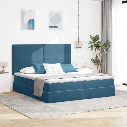Cama Con Tira de Luces LED Azul Oscuro 180 x 200 cm Terciopelo