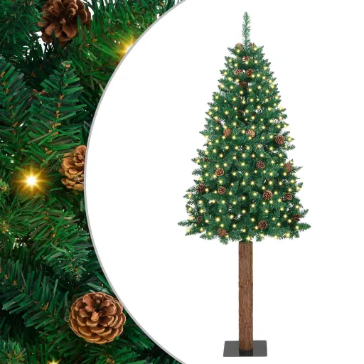 Árbol de Navidad Delgado Con 300 LED Con Soporte Verde 180 cm