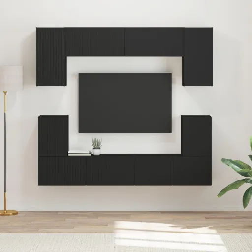 Conjunto de Mueble de TV   Negro Madera de Ingeniería (5 pcs)