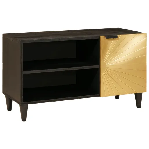 Mueble de TV Con Estante Negro y Dorado 80 x 33 x 46 cm