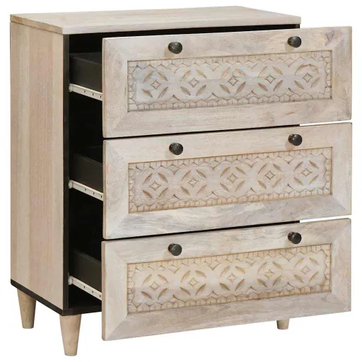 Vitrina Con Cajón Blanco 60 x 33 x 75 cm Madera Maciza de Mango