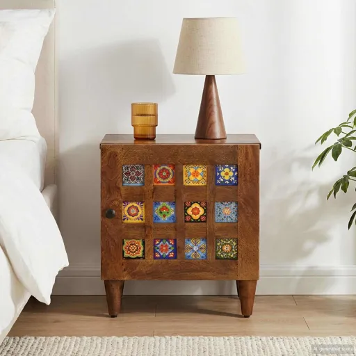 Armario de Noche Marrón 40 x 33 x 46 cm Madera de Mango Maciza