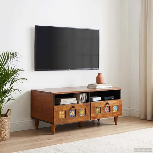 Mueble de TV Nogal 70 x 33 x 46 cm Madera de Mango Maciza
