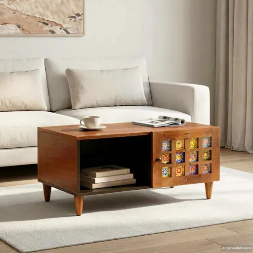 Mesa de Café Marrón 80 x 50 x 40 cm Madera de Mango Maciza