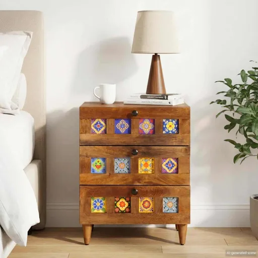 Armario de Noche Marrón 50 x 33 x 62 cm Madera de Mango Maciza