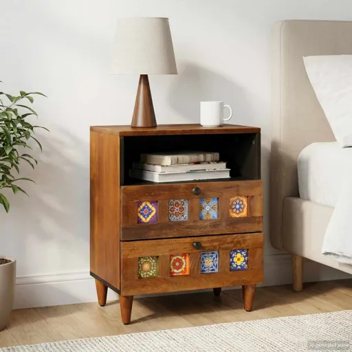Armario de Noche Marrón 50 x 33 x 62 cm Madera de Mango Maciza