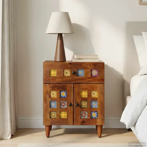 Armario de Noche Marrón 50 x 33 x 60 cm Madera de Mango Maciza