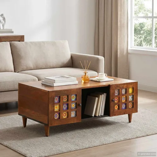 Mesa de Café Marrón 100 x 54 x 40 cm Madera de Mango Maciza