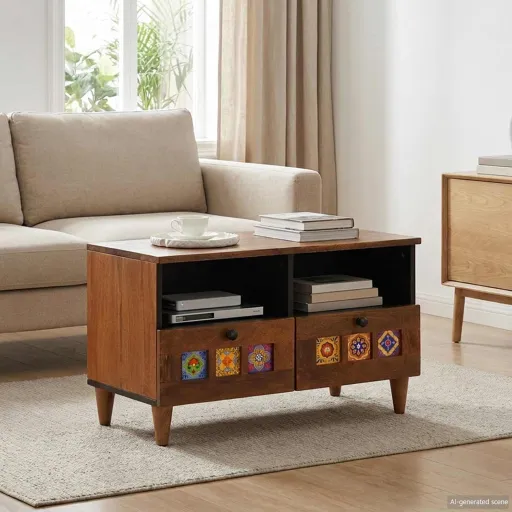 Mesa de Café Marrón 80 x 54 x 40 cm Madera de Mango Maciza